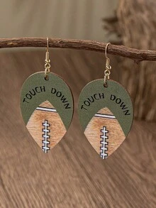 1对木质材质橄榄球比赛日达阵耳环（女士款） - 橄欖球水滴吊墜耳環 - 查看 1