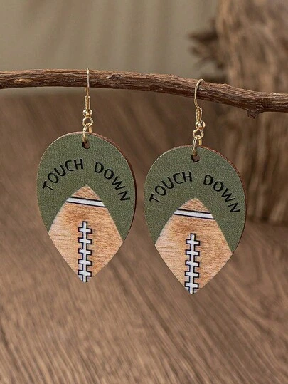 1对木质材质橄榄球比赛日达阵耳环（女士款）