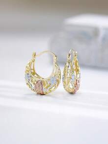 新款时尚椭圆形花朵简约女士时尚吊坠耳环和耳钉 - 三色 - 查看 9