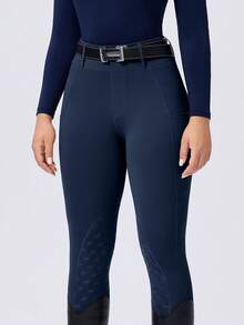 ROYALS MATTINI Pantalones de montar de cintura alta y ajustados de unicolor para entrenamiento y equitación diaria - Azul Marino - Ver 5