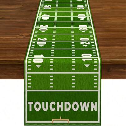 1pc American Football Field Table Runner With Touchdown Yard Lines & 100-Yard Markers - 100% Polyester Rectangular Sports Theme Decor For Game Day Parties, Birthday, For Man Cave, Farmhouse Kitchen & Dining Room, Football Decorations