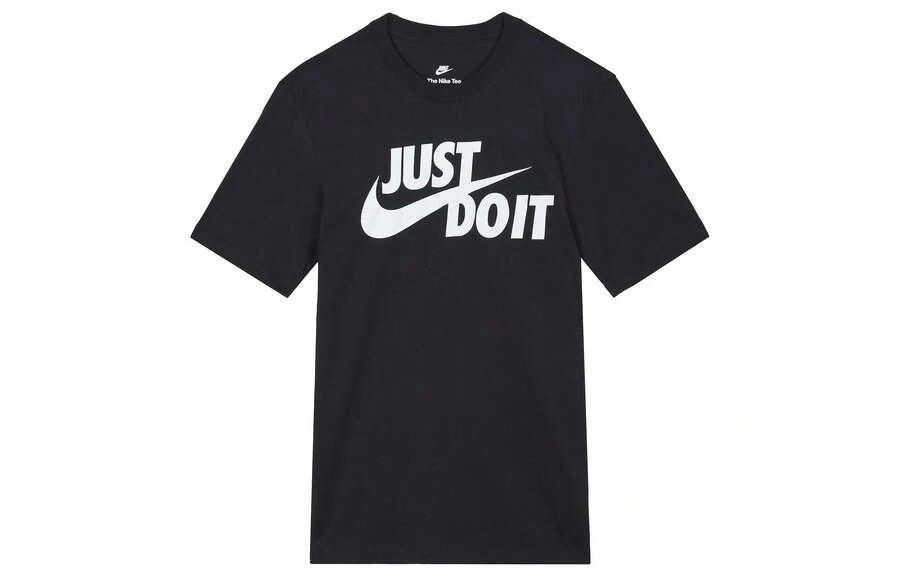 Nike Sportswear Just Do It Retro American Style Letter Breathable Print Crew Neck Short Sleeve T-Shirt, Black - 橘色 - 查看 1