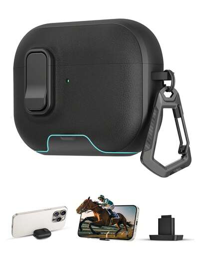 Locking Case For AirP.Ods Pro 3 With Lock,TPU Leather Texture Durability Anti-Lost & Shockproof Protective Cover Accessories With Cleaning Kit In Keychain Compatible With Apple AirP.Ods Pro / 4 / 3 Generation