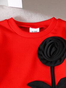 2件套女婴可爱红色短袖T恤+黑色裤子套装，春夏款 - 紅色 - 查看 4