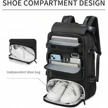 Large-Capacity Travel Backpack (1 Piece), With Shoe Compartment, Lightweight Laptop Everyday Backpack, Stylish Travel Commuter Bag - Black - View 2