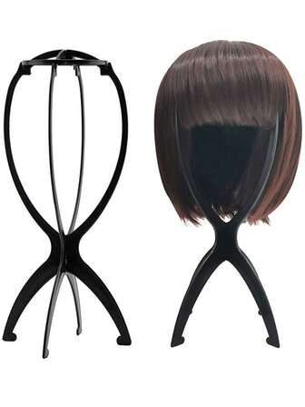Foldable Wig Stand Holder For Short Wigs – Lightweight Ventilated Plastic Mannequin Head Stand For Drying, Styling & Display At Home Or Travel