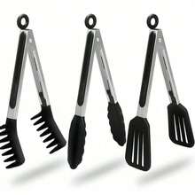 1 pieza Pinzas de acero inoxidable resistentes al calor, adecuadas para carne, ensaladas, pan, barbacoa, bufé, utensilios de cocina, herramienta de cocina esencial, regalo de Navidad - Multicolor - Ver 2