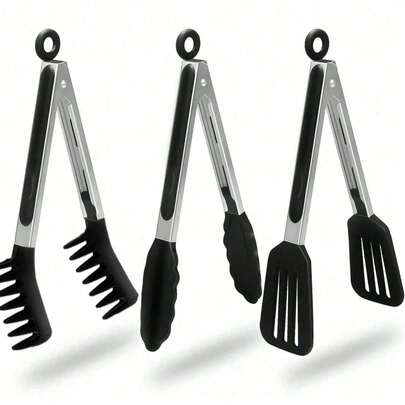 1 pieza Pinzas de acero inoxidable resistentes al calor, adecuadas para carne, ensaladas, pan, barbacoa, bufé, utensilios de cocina, herramienta de cocina esencial, regalo de Navidad