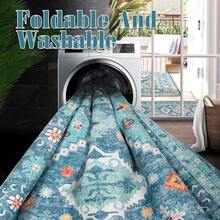 8x10 Area Rugs Living Room, Washable Non Slip Floral Floor Carpet, Low Pile Lightweight Print Rugs Bedroom, Dining Room, Home Office, Blue And Green, Trending Boho Style - 04blue - 查看 3