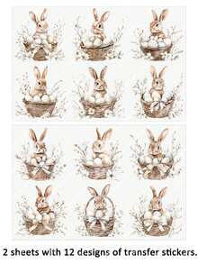 2 Sheets Spring Easter Bunny In Basket White Flowers Egg DIY UV DTF Rub On Transfer Stickers Crafts, Junk Journal, Tumbler Glass Jars, Coffee Mugs Cup Wraps, Bottles Vase, Laptops Phone Cases, Greeting Cards Decal Stickers, Illustration, Scrapbooking, Ornament Transfer Stickers, Home Decor, 6.8cm - Multicolor - View 3