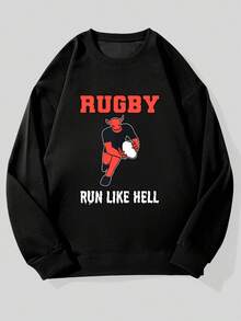 Sudadera Casual de Cuello Redondo con Patrón de Rugby del Diablo para Hombre - Negro - Ver 6
