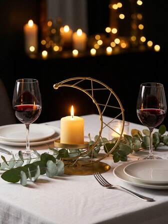 1 st/1 set islamisk metallljusstake/ljushållare, arabisk kalligrafi ljusstakehållare passar för rumsdekoration, rumsdekoration, festdekoration, Ramadan-dekoration, vardagsrumsdekoration. Kan fungera som en julklapp, en present till skolan, en souvenir eller ett vardagsrumstillbehör, presenter till bästa vän lyxig guldpläterad heminredning. Den kan också användas som en Ramadan-present eller julklapp.