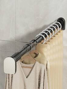 1pc Retractable Stainless Steel Balcony Clothes Drying Rack, Bathroom Curtain Rod, Wardrobe Closet Rail, Storage & Organization, Women White T-Shirt, Women Black Pants, Women Winter Clothing, Dress, Women Winter Outfit, Elegant Women Dress, Women White Long Sleeve Shirt, Women Spring Dress, Women Spring Set, Spring, Spring Apparel, Minimalist, Summer Top - Black - View 6