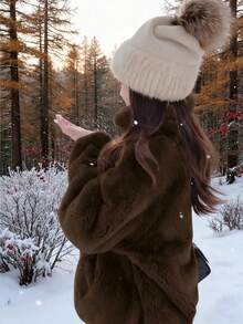 Autumn/Winter New Fashionable Elegant Lady-Like Minimalist Stand Collar Commuting Slim Fit Faux Fur Jacket, Short Mink Fur Coat For Women - Mocha Brown - View 6