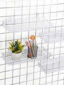 2pcs Metal Grid Wall Baskets With Hooks, Black/White Metal Wire Hanging Basket - Modern Hanging Wire Storage Organizer For Kitchen, Bathroom, Bedroom, Balcony Rails & Window Sills, 15.7x5.9x2.3 Inch - trắng - Xem 7