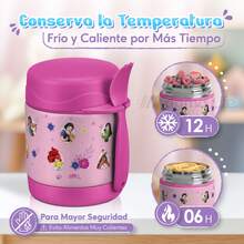MAGMALIFE Contenedor Térmico para Alimentos MealGo , Disney Princess 300ml (10oz), Acero Inoxidable Doble Pared, Con Cuchara/Tenedor, Mantiene Frío y Caliente, Boquilla Ancha, Antiderrames, Ideal para Niños - Rosa Fucsia - Ver 5