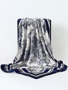 1pc Fashionable Square Scarf/Shawl, 35.4 Inch Women's Sunscreen Neck Wrap, Luxury Printed Silk Scarf/Hijab 90*90cm, Versatile For All Seasons - A - View 3