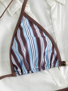 PEPPERMOLLY 女士夏季蓝色两件式比基尼套装，条纹印花吊带背心搭配方形泳裤，性感迷人，时尚泳装，适合假日泳池派对和海滩度假。 - 藍色 - 查看 9