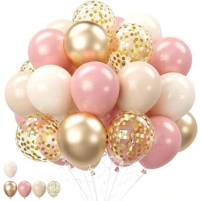 25/40/50pcs Pink & Gold Balloon Set, 10inch Vintage Pink & Champagne Gold Balloons, Pink & Metallic Gold Confetti Balloons For Birthday, Bridal, Party Decorations, Boho Party Supplies