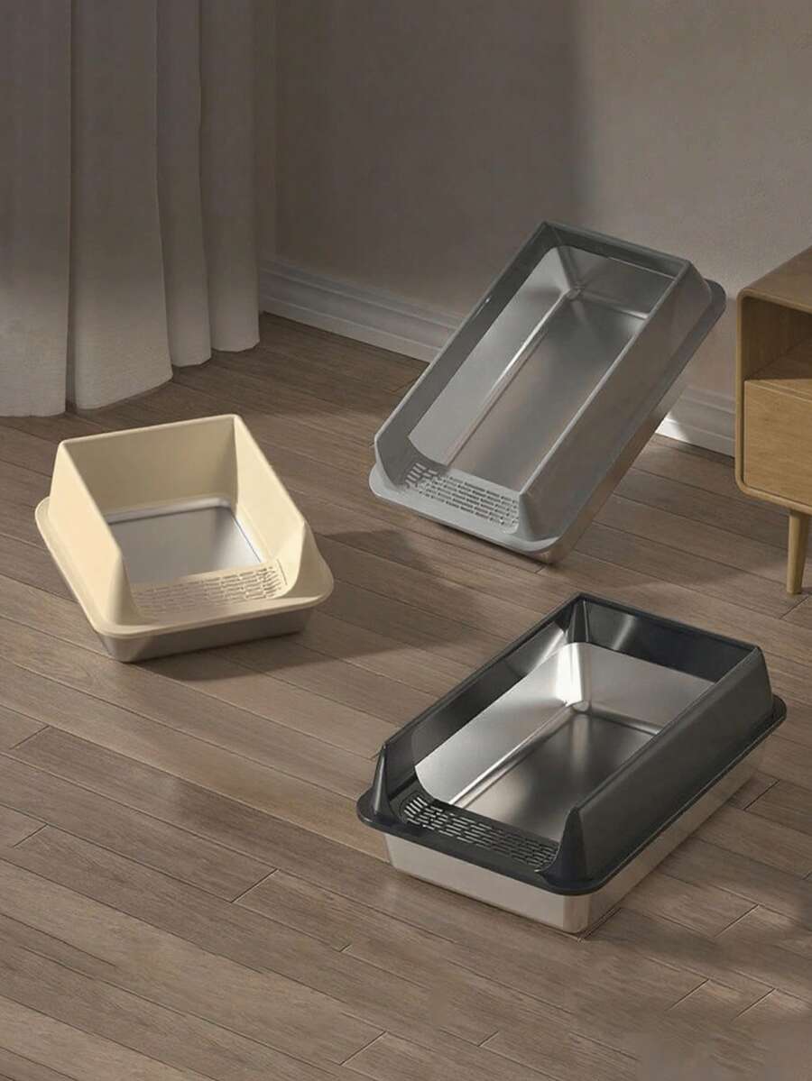 半封闭式中空不锈钢猫砂盆