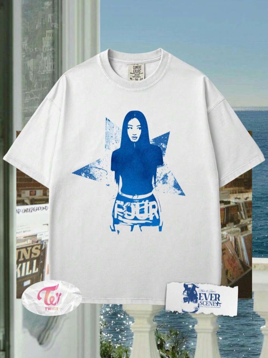 Jihyo Twice Shirt Colors, Vintage Style Aesthetic KPop Merch, This Is For World Tour Graphic - 白色 - 查看 1