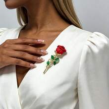 1 pieza Elegante broche de flor de rosa roja de alta calidad, broche de solapa de joyería de alta gama, accesorio de vestir, accesorio para ropa, bolso, encanto, escuela, oficina, camisas, chaquetas, ropa de Navidad, Halloween, regalos divertidos y lindos para maestros - Rojo - Ver 11