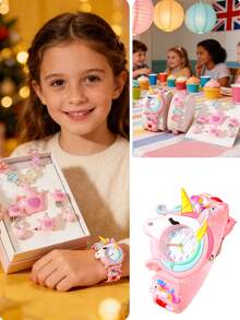 6pcs/Set Cute Cartoon Children's Quartz Watch Set - Pink, Includes Watch + Necklace, Bracelet, Ring, Earrings, Princess Style Gift For Birthday, Holiday, End Of Year - White - View 1