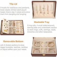 Jewelry Box Organizer For Women Girls 2 Layer Large Men Jewelry Storage Case PU Leather Display Jewellery Holder With Removable Tray For Necklace Earrings Rings Bracelets Caramel Brown - CaramelBrown - View 2