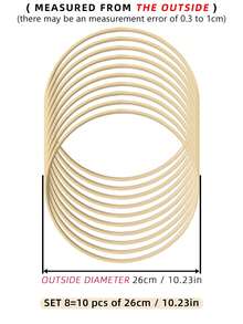 10 pièces Cerceaux de bambou beige de capteurs de rêves, décoration suspendue pour mariage en plein air, anneaux d'ornement de carillons éoliens à plumes, convient pour Halloween, Noël et autres fêtes, cercles de décoration en bambou pour mur, chambre à coucher, cerceaux à broder faits main - Kaki - Voir 11