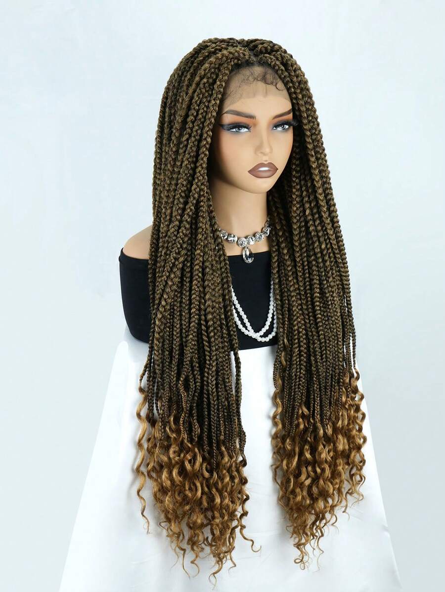 Full Lace Front Knotless Box Braided Wigs With Baby Hair For Women 36 Inches Super Long Braids Wig With Curls Ends Lace Frontal Braid Synthetic Wigs Daily Used - Multicolor - View 1