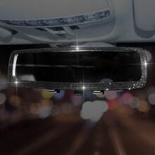 Bling Rhinestone Rear View Mirror, High-Definition Glass Wide Angle Clip-On Rearview Mirror, Car Decorative Accessory With Embedded Sparkling Crystals, For Women Only, Car Rearview Mirror Accessory, Car Hanging Ornament