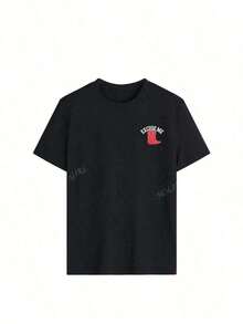 EXCUSE ME Ladies' Summer Street Red Boot Pattern Personalized Print Pattern Round Neck T-Shirt Western Style Clothing Women's Top. Graphic Tees Women Pink Top-White And Navy Off-The-Shoulder Cropped Top- Unisexideal Para Amigos - 黑色 - 查看 5