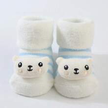 1/3 Pairs, Cute Cartoon Bear Combination Socks, 3D Plump Doll Baby Blue & White Mid-Calf Socks, Breathable Non-Slip Toddler Everyday Socks, Adorable Soft Cute Little Socks - Multicolor - View 5