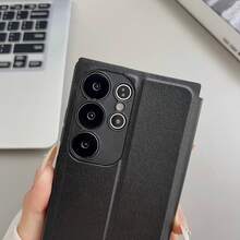 高级智能视窗PU皮革钱包翻盖手机壳,兼容三星Galaxy S25 Ultra S24+ S23 FE S22 Ultra A36 A16 A26 A56,兼容Pixel 8 8A 8PRO 9 9PRO - 带卡槽、可折叠支架、全包防震保护套 - 黑色 - 查看 8