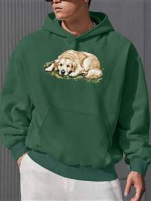 sweat-shirt à capuche oversize pour hommes grande taille avec motif Golden Retriever "Paysage paisible" - Pull décontracté ample avec poche avant, lavable en machine, JPH-9, vêtement d'intérieur, style confortable, tissu doux, Top à manches longues, pour les amateurs de confort, porter au quotidien, vêtements pour amateurs de chiens, sweat-shirt à capuche oversize, exclusif pour les propriétaires d'animaux de compagnie. - Blanc - Voir 4