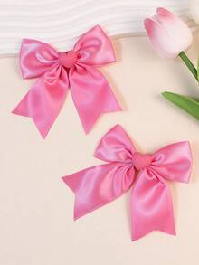 2pcs Girls' Valentine's Day New Fabric Handmade Polyester Heart & Bow Rhinestone Hair Clips - Multicolor - View 3