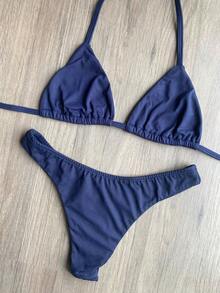 Biquíni Cortininha Clássico Azul Marinho  Calcinha Asa Delta