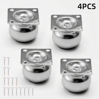 4pcs Heavy Duty Polished Metal/Plastic Mini Ball Feet - Adjustable Height Furniture Legs, With Mounting Holes, Downward Curved Ends, Suitable For DIY Cabinets, Sofas, Tables, Chairs - For Screws/Leg Frames (Easy Assembly, Furniture Legs, Furniture Hardware, Sofa Legs, Tabletops)