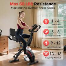 FEIERDUN Folding Exercise Bike, 5 IN 1 Stationary Bikes For Home 6.6 LBS Flywheel, 330LB Weight Capacity Back Support Cushion Indoor Workout Cycling Bike For Home Gym - 黑紅 - 查看 3