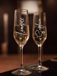 Personalized Champagne Flute - Customizable Name, Beautifully Engraved Champagne Glass, Bridesmaid Gift, Bridal Anniversary - Luxury Collectible, High-Quality Reusable Hand-Wash Glassware, Romantic Couples Gift, Durable Glass, Suitable For Valentine's Day Gift - Multicolor - View 6