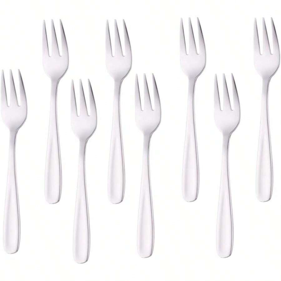 Buyer Star Tenedores de postre para aperitivos acero inoxidable 18 10 3 dientes mini tenedores para ensalada y frutas 8 unidades 5.5 pulgadas Fine Plateado - Plateado - Ver 1