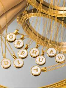 1 件优雅不锈钢字母吊坠项链，26 个字母可选，圆形字母吊坠项链，防水锁骨链，适合女性日常佩戴 - 圓形 - 查看 5