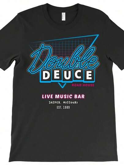 Camiseta de fan de la película Double Deuce Road House - Camiseta gráfica retro de bar de música en vivo neón, vintage est. 1989 Jasper Missouri Design, Camiseta Casual de Manga Corta de Cuello Redondo de Mezcla de Algodón Suave - Regalo Perfecto de Nostalgia de los Años 80 y 90 para Entusiastas de Cine, Amantes de los Bares, Amantes de la Música en Vivo, Aventureros de Viajes por Carretera y Cualquiera que Aprecie la Americana Clásica - Ideal para Cumpleaños, Navidad, Día del Padre, Día de San Valentín, o Simplemente Porque para Papá, Mamá, Esposo, Esposa, Amigos y Familia.