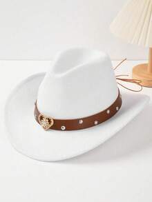 Mũ cao bồi kiểu miền Tây unisex, trang trí bằng đá pha lê hình trái tim và dây đeo bằng da màu nâu đính đá, thích hợp làm quà tặng ngày Valentine, dự tiệc cao bồi, đám cưới, hoạt động ngoài trời, v.v. - mũ đội đầu - Xem 6