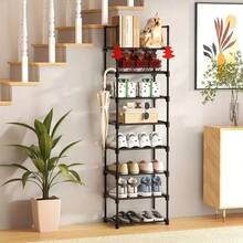 8 Tier Shoe Rack, Floor Standing Shoe Rack, Simple To Assemble Shoe Storage Organizer, Stackable Space Saving Shoe Organizer, Large Capacity Organizer For Multiple Pairs Of Shoes, Living Room Dorm Room Rental Housing - Kệ 8 tầng màu đen - Xem 3