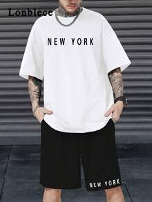 Lonblece 2pcs Men's Printed Short Sleeve T-Shirt + Breathable Shorts Set, Suitable For Daily Wear In Spring And Summer - Multicolor - View 2