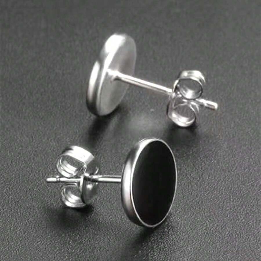 1 Pair Ear Piercing Earrings For Men And Women Punk Stainless Steel Earrings Fashion Earrings Party Dating Holiday Gifts - màu đen - Xem 1