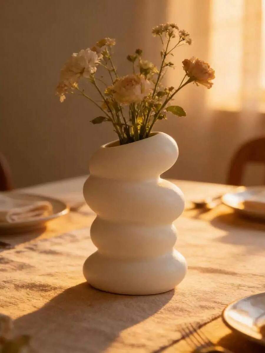 1-Piece Modern Geometric Diamond Cut White Vase For Floral Arrangement, Home Decor Table Centerpiece, Nordic Ins Style Aesthetic, Decorative Vase For Living Room, Flower Display Gift Idea, Minimalist Interior Design, Scandinavian Decor, Ins Fashion Vase, Wedding Housewarming Present - Multicolor - View 1