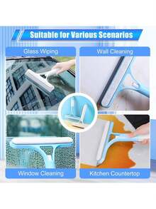 3 In 1 Spray Window Squeegee Cleaner Scraper, Window Squeegee With Spray, WindowSqueegee Cleaner Tool With SprayBottle For Shower Glass, Mirrors, Car, Home Window Cleaner Tool (Blue) - Mint Blue - View 5