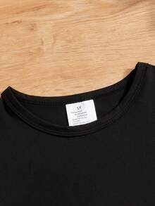 女童足球卡通女孩印花短袖T恤 - 黑色 - 查看 4